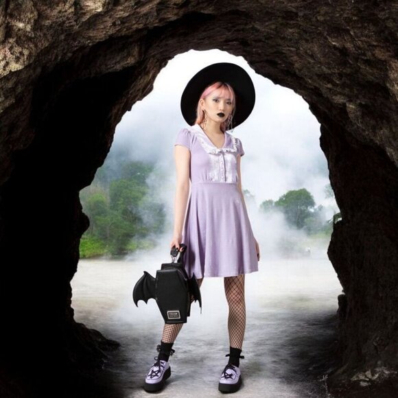 Killstar ✦ Every Mourning Lilac Velvet Dress ✦ Lace Collar Gothic Mini S NWT - Picture 4 of 11